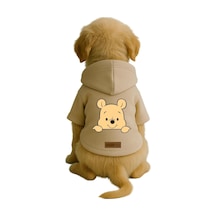 Baskılı İçi Polarlı Köpek Ve Kedi Kıyafeti & Elbisesi - Bej Renk Kapüşonlu Hoodie B693e, M