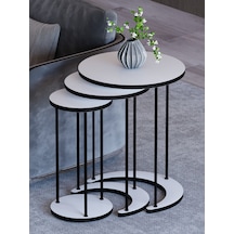 Alpa Ev Mobilya Ay 3 Lü Yuvarlak Zigon Sehpa Seti, Modern Metal Ayaklı C Model Şık Yan Sehpa Beyaz