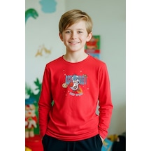 Sıfır Yaka Astranot Baskılı Erkek Çocuk Sweatshirt Kırmızı