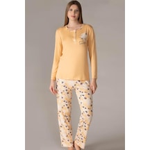 Flz Kadın Uzun Kol Pijama Takımı Viskon Mevsimlik Dowry 09-134 Hardal