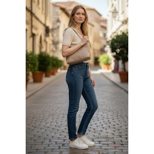 Yumuşak Doku Modern Tasarım Kadın Omuz Çantası - Minimalist Şıklık - Kadın Hobo Çanta - Günlük Ve Şık Tasarım Vizon