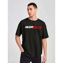Unisex Oversize Nazar Baskılı T-shirt Siyah