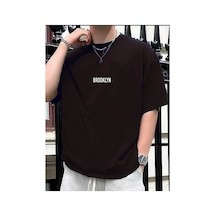 Medinenur Brooklyn Baskılı Unisex Bisiklet Yaka T-shirt Siyah