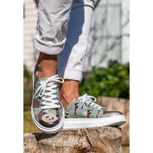Kadın Vegan Deri Mavi Günlük Sneakers - Panda Hug Tasarım Çok Renkli