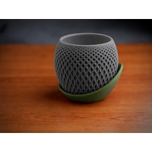 3d Baskı Küre Saksı - Kafes Dokulu İki Parçalı Dekoratif Saksı - Gri-yeşil