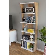 İskandinav Tasarım Çok Raflı Kitaplık 150x50x22 Cm Modern Dekoratif Raf Ünitesi Atlantik Çam - Beyaz