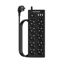 Termal Akım Korumalı, 10'lu Priz Soketi, Isıya Dayanıklı Yapı, 10x Priz, 3x Usb, 1x Type-c Girişi, Çocuk Korumalı Çoğaltıcı, 2 Metre Uzatma Kablosu 16a/3680w Siyah