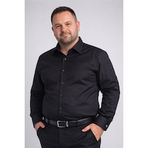 Siyah Ekstra Büyük Yaka 4 Drop Rahat Kesim Micro Kumaş Kol Düğmeli Regular Fit Erkek Gömlek // 189-6