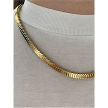 Sıralı Yarım Halka Çelik Kararmaz Kadın Gold Kolye Altın