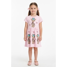 New Kids Baskılı Kız Çocuk Elbise-90568 Pudra