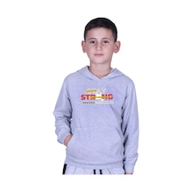 Fyk Kids Kapüşonlu Kanguru Cepli Stay Strong Baskılı Erkek Çocuk Sweatshirt Gri