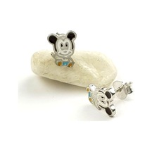 Mickey Mouse Figürlü Gümüş Mineli Minimal Küpe