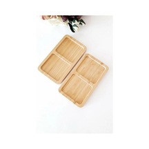 2 Bölmeli Doğal Bambu İkram Tepsisi - Kahve Ve Atıştırmalık Sunum Tabağı - Kurabiye Ve Çay Servisliği 23x12 Cm