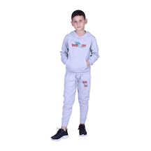 Fyk Kids Kapüşonlu Kanguru Cepli Dare To Try Yazı Baskılı Erkek Çocuk Eşofman Takımı Gri