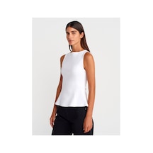 Dilvin 21001 Kayık Yaka Peplum Top-beyaz
