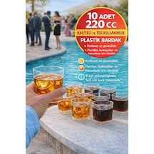 10'lu Set Viski, Meşrubat Kare Plastik Bardak 220 Cc