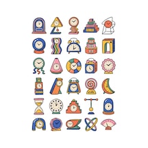 30 Adet Postmodern Masa Saati Sticker Seti - Laptop, Ajanda, Telefon Kılıfı Çok Renkli