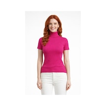 Neden Tekstil Boğazlı Yarasa Kollu Fitilli Crop Bluz - Fuşya