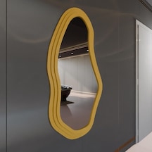 75x132 Cm Modern Dalgalı Duvar Aynası Mdf Sarı Çerçeve İrregular Dekoratif Ayna, Salon Yatak Odası Hol Ayna Sarı