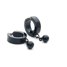 Sallanan Boncuk Sıkıştırmalı Siyah Çelik Erkek Küpe Takı W P24 T5 Çelik