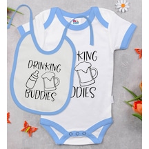 Bk Kids Drinking Buddies Tasarımlı Mavi Bebek Body Zıbın Ve Mama Çok Renkli