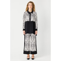 Özel Desen Baskılı Pantolon Fermuar Kapamalı Tunik Takım Siyah-siyah Siyah