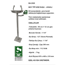 Ea 2028 Acil Göz Yıkama Duşu - Boy Tipi Paslanmaz