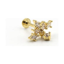 Gold Sallantılı Taç Tragus Helix Piercing - Anti Alerjik, Kararma Yapmaz Çok Renkli