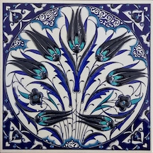 Armada Çini 20x20 Cm Ed 367 Lale Karanfil Kobalt Desenli Eldekoru Çini Karo