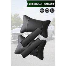 Chevrolet Camaro Uyumlu Set Lüks Deri Yastık Siyah Deri Kemer Koruyucu