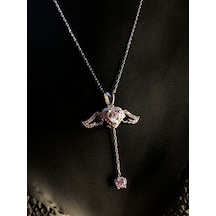 Vog Swarovski Taşlı S Model Kanatlı Beyaz Kalp 925 Gümüş Kolye Gümüş