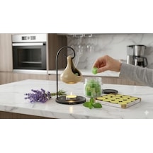 Modern Seramik Buhurdanlık Seti - 16'lı Tealight Mum Ve Değiştirilebilir Aroma Wax Hediye Yeşil