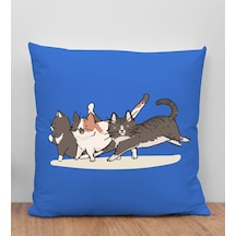 Bk Gift Kedi Tasarımlı Mavi Kırlent Yastık, Arkadaşa Hediye, Ev Dekorasyonu, Ev Hediyesi-12