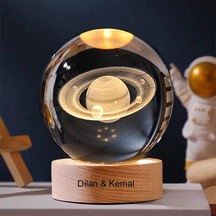 Işıklı Ahşap Kaideli Satürn Cam Küre 8cm 6cm