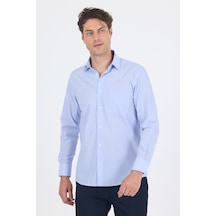 İmza Mavi Klasik Yaka Uzun Kol Cepli Comfort Fit Basic Pamuklu Gömlek 1004255002