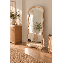 Mirroir Naturel Ahşap Çerçeve Dalgalı Ayaklı Boy Aynası 80x180