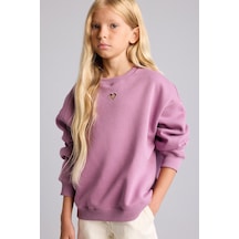 Defacto Relax Fıt Bisiklet Yaka Kalp Desenli İçi Yumuşak Tüylü Kalın Sweatshirt Kumaşı Sweatshirt Kız Çocuk I6192a826wnpr237 Mor-pr237
