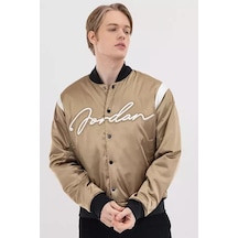 Nike Jordan Mvp Varsity Synthetic Fill Jacket Dokuma Bomber Ceket Gold Bej Bej