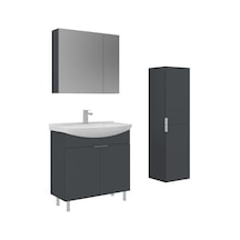 Orka Purus 80 Cm Mat Antrasit Ayna Dolaplı Banyo Dolabı Takım Ve Boy Dolabı Ayaklı Antrasit