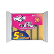 Vindex Klasik Yeşil Bulaşık Süngeri, 5'li Ekonomik Paket, Mutfak Temizliği İçin