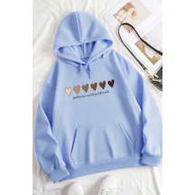 Uyguntarz Unisex Kalp Baskılı Oversize Sweatshirt Bebe Mavisi
