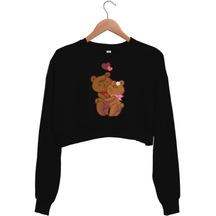 Ayıcık Figürlü Kadın Crop Sweatshirt