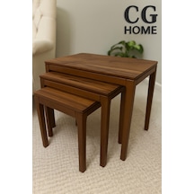 Ant Home Mono Zigon Sehpa Üçlü Lüx %100 Ağaç Lake Boyalı Sehpa Ceviz
