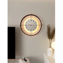 MetaQuartz Aksesuar (XXL-65*65 cm) Ledli Siyah Deluxe Beyaz Göbek - Modern Dekoratif Saat Siyah - Beyaz