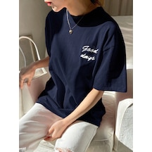 Unisex Good Days Baskılı Tasarım Tshirt Lacivert