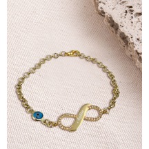 BK Gift Kişiye Özel Zirkon Taşlı Gold Sonsuzluk Bileklik Altın