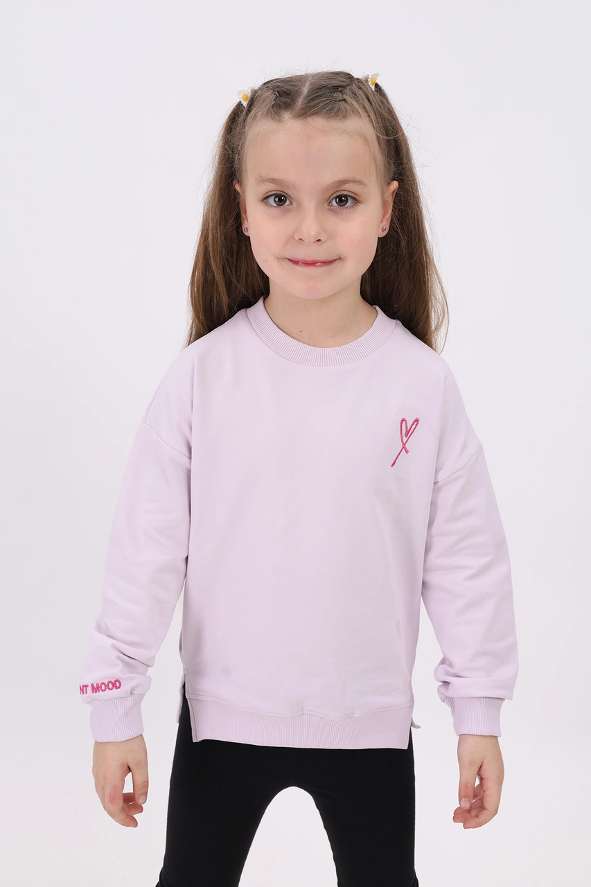 Toontoy Kids Toontoy Kız Çocuk Nakışlı Sweatshirt Açık Lila