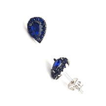 Lacivert Damla Model Zirkon Taşlı Gümüş Küpe