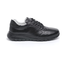 Derinet Comfort Taban Hakiki Deri Lastik Bağcıklı Erkek Sneaker Siyah Siyah