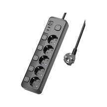 5 Priz + 4 Usb 2 Type-c Akım Korumalı Anahtarlı Uzatma Kablosu - 2 Metre - Enerji Tasarruflu Priz Bir Diğer Cihazın Fişini Takarak Blok / Mutfak Kullanımı